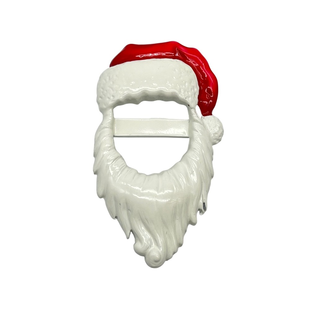 Vintage JJ Jonette Santa Claus Face Brooch‎ Enamel Red White Christmas Pin